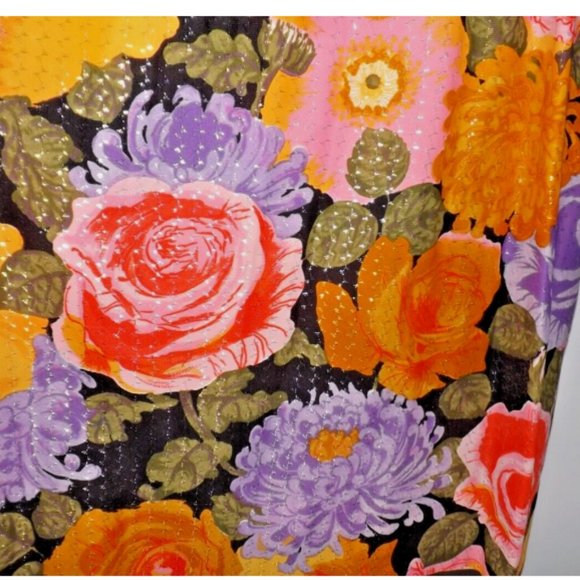 VINTAGE Alice of California Bright Floral Wrap Maxi Dress Gown Metallic Gold - Picture 4 of 7